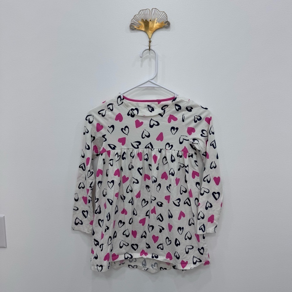 Lands End Stripes Like New Hearts Long Sleeve Dress Sz 7-8 blue pink